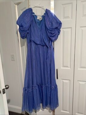 JessaKae Royal Blue Puff-Sleeve Wrap Maxi Dress